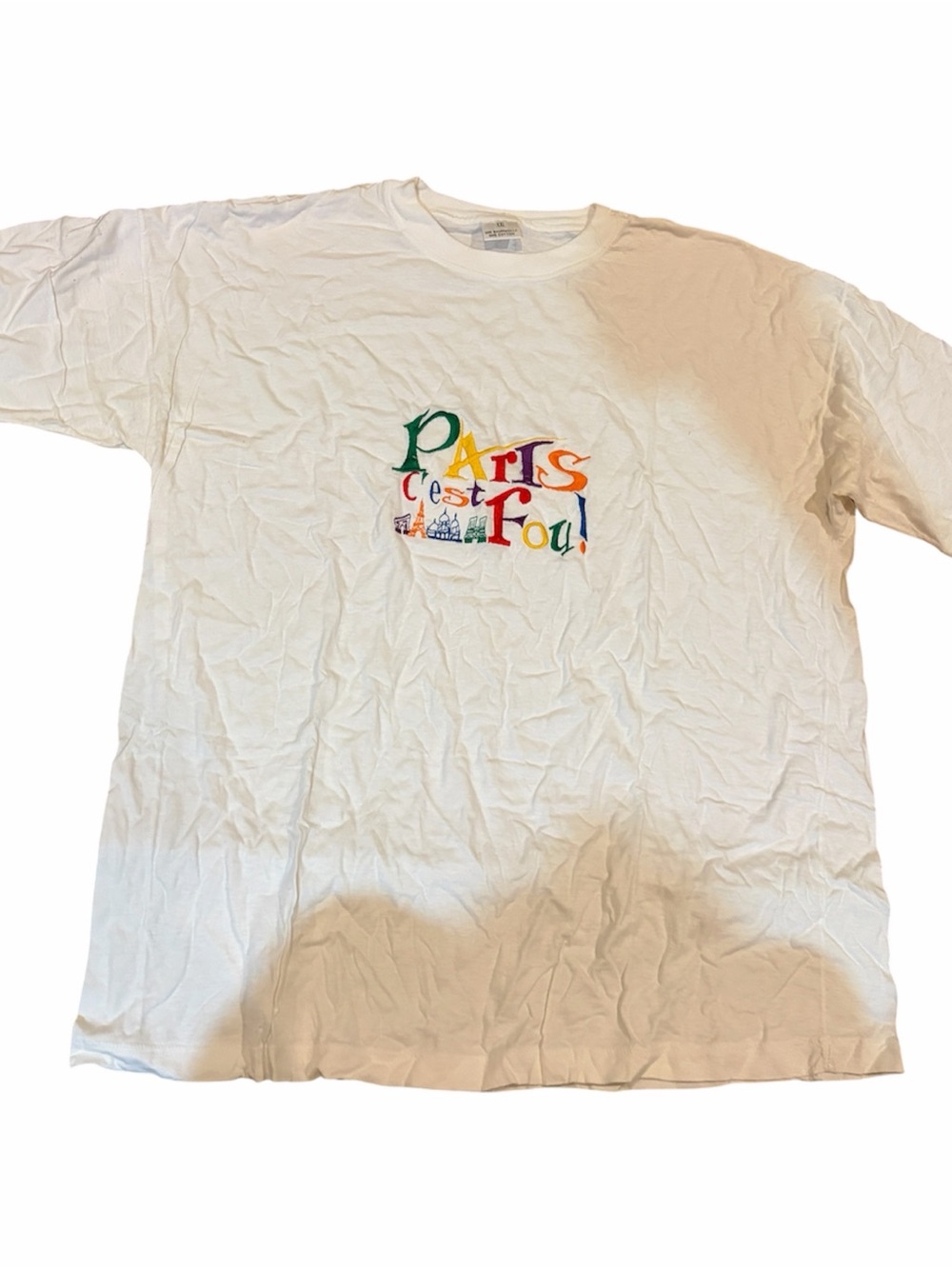 Men’s Paris C’est Fou XXL 2XL White Embroidered Tourist T Shirt See Photos